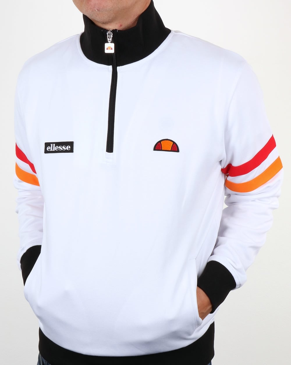 Ellesse – Roma Trainingsjacke mit Viertelreißverschluss, Weiß/Schwarz