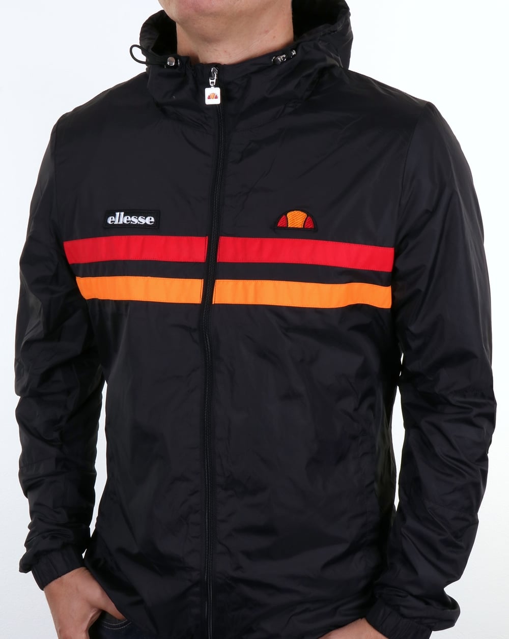 Ellesse Rimini Gestreifte Regenjacke Schwarz/Orange