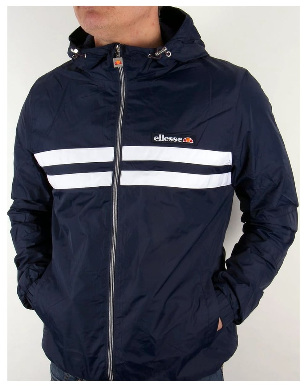 Ellesse Rimini striped rain Jacket Navy