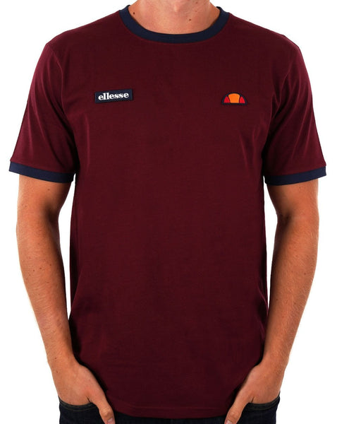 Ellesse Ringer T Shirt Burgundy/Navy