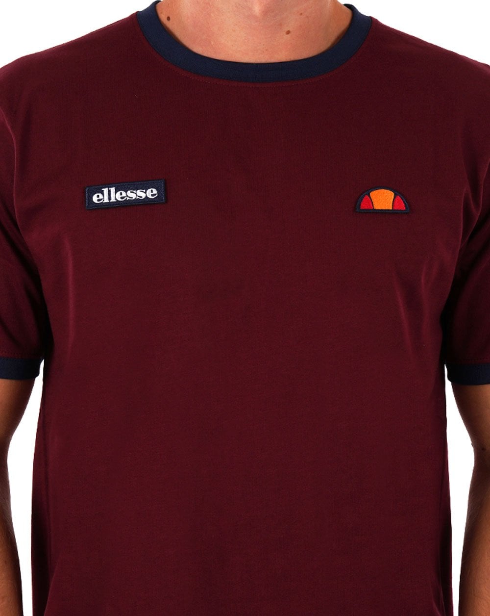 Ellesse Ringer T Shirt Burgundy/Navy