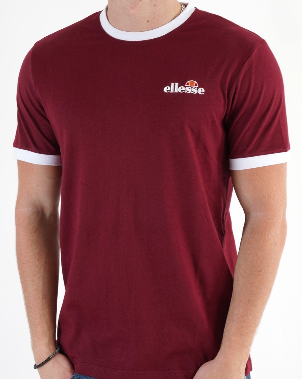 Ellesse – Ringer-T-Shirt in Burgunderrot