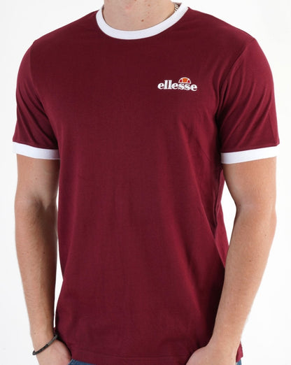 Ellesse – Ringer-T-Shirt in Burgunderrot
