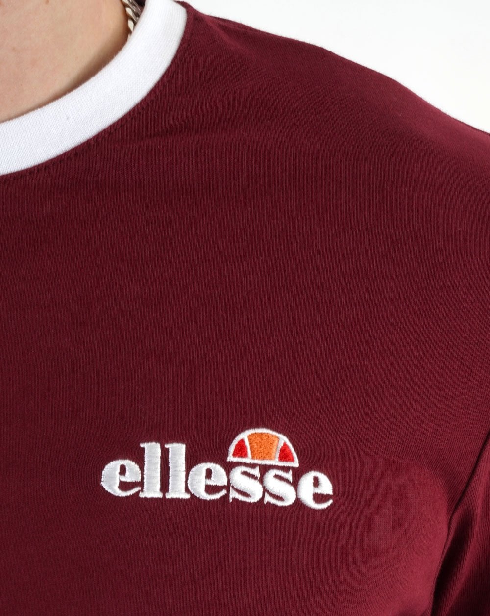 Ellesse – Ringer-T-Shirt in Burgunderrot