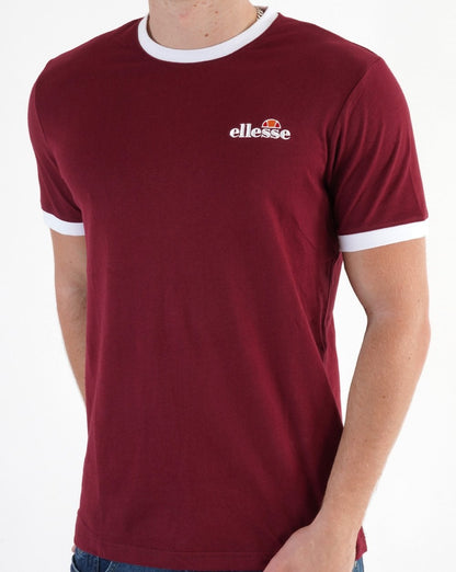 Ellesse – Ringer-T-Shirt in Burgunderrot