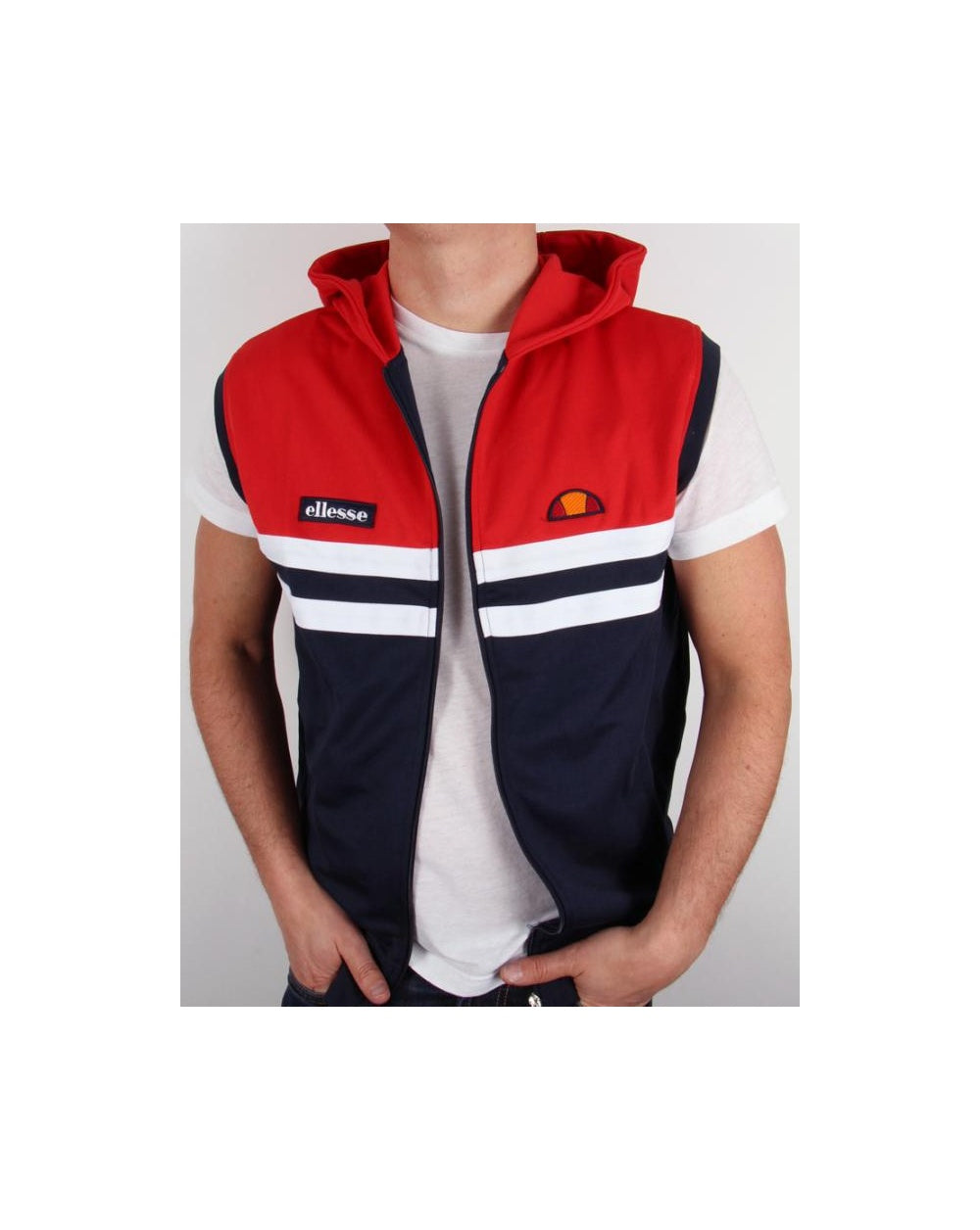Ellesse – Ärmelloses Rimini-Top mit Kapuze, Marineblau/Rot