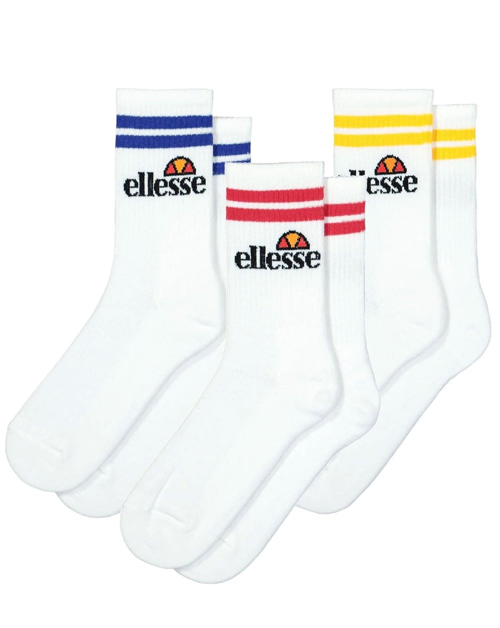 Ellesse – Gestreifte Pullo-Crew-Socken im 3er-Pack, Weiß/Bunt