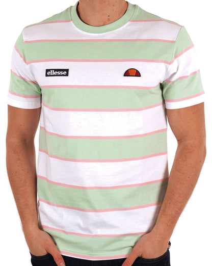 Ellesse Gestreiftes T-Shirt Hellgrün/Weiß