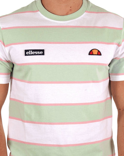 Ellesse Gestreiftes T-Shirt Hellgrün/Weiß