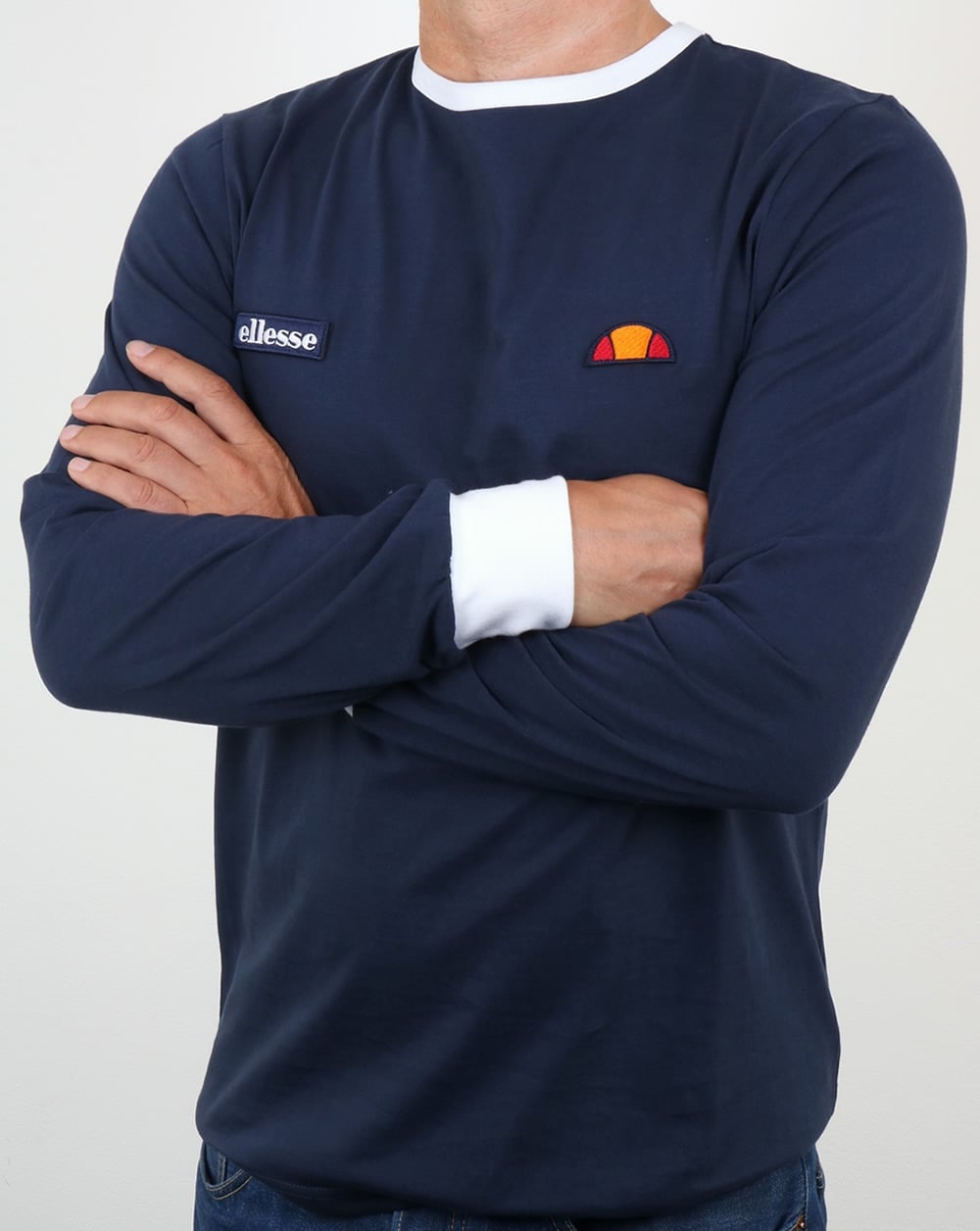 Ellesse Twin badge Long Sleeve Ringer T Shirt Navy