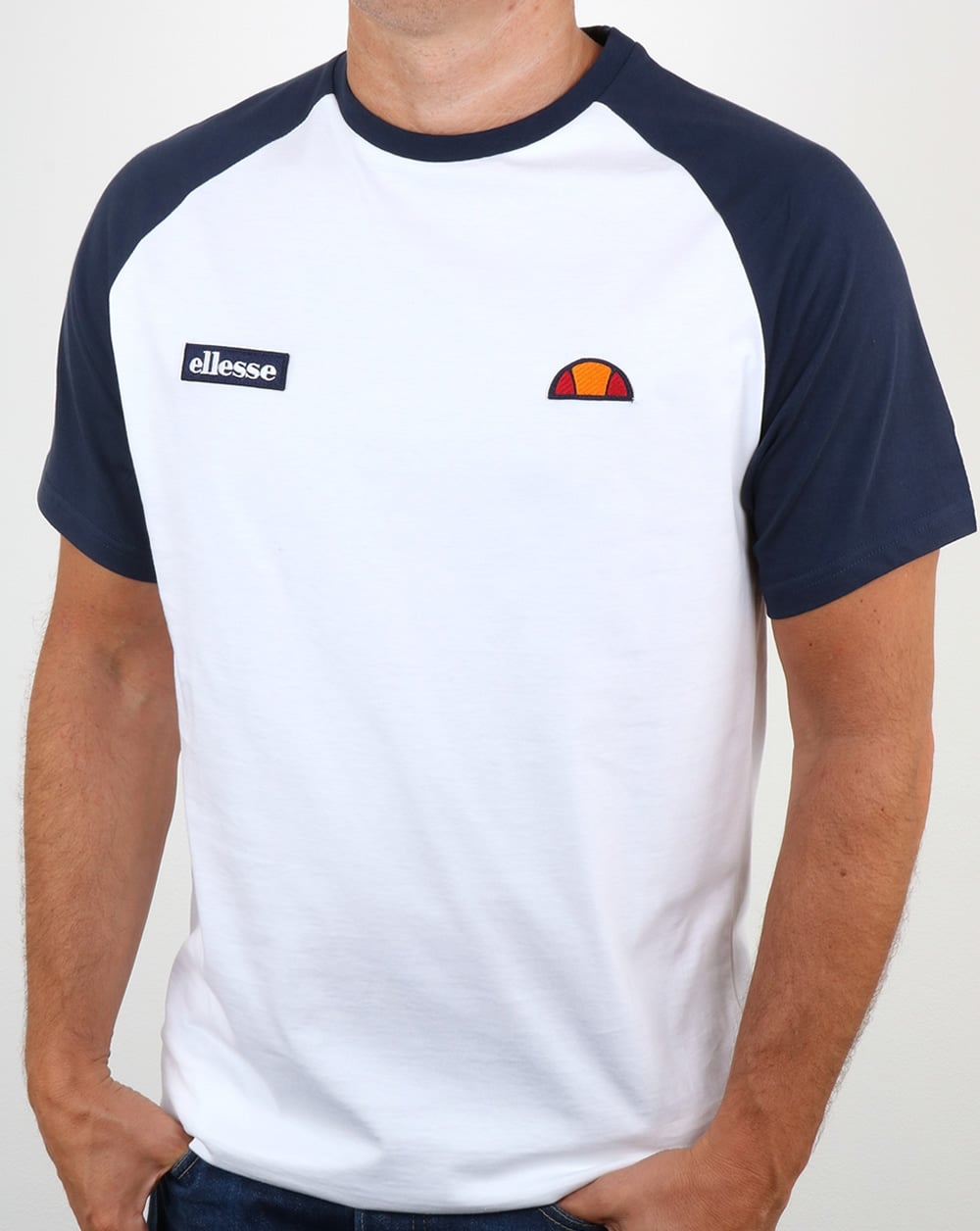 Ellesse – T-Shirt mit Twin-Logo, Weiß/Marineblau