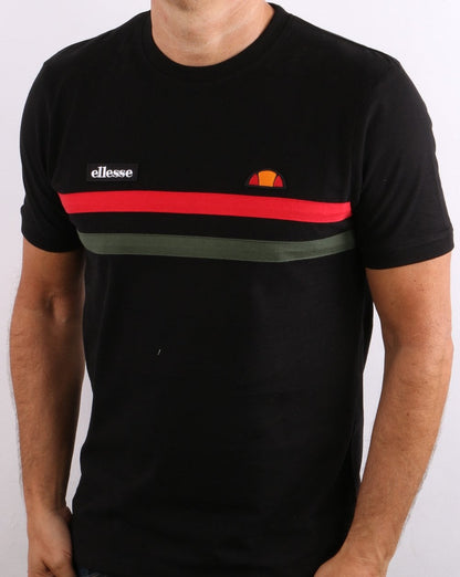 Ellesse – T-Shirt mit zwei Streifen, Schwarz/Rot/Khaki