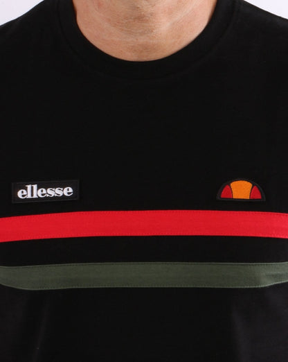 Ellesse – T-Shirt mit zwei Streifen, Schwarz/Rot/Khaki