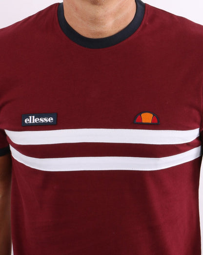 Ellesse – T-Shirt mit zwei Streifen, Burgunderrot/Weiß/Marineblau