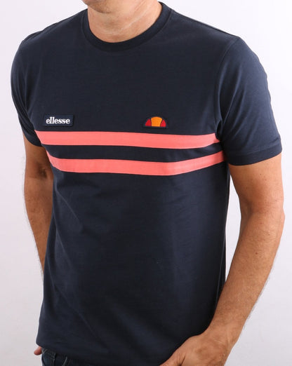Ellesse – T-Shirt mit zwei Streifen, Marineblau/Koralle