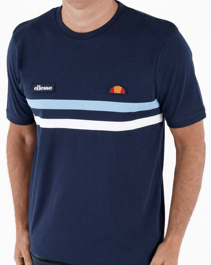 Ellesse – T-Shirt mit zwei Streifen, Marineblau/Himmelblau/Weiß