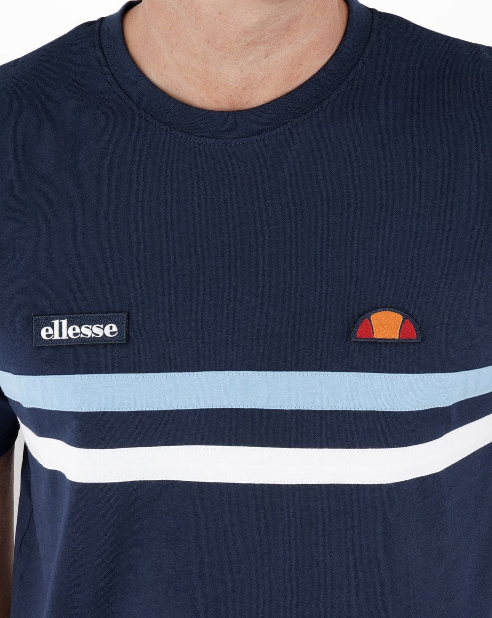 Ellesse – T-Shirt mit zwei Streifen, Marineblau/Himmelblau/Weiß