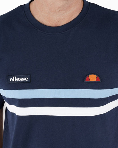 Ellesse – T-Shirt mit zwei Streifen, Marineblau/Himmelblau/Weiß
