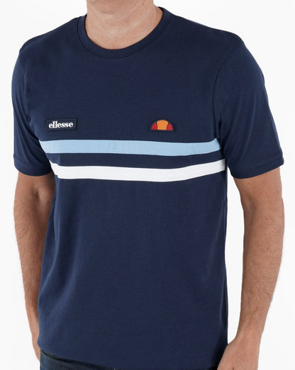 Ellesse – T-Shirt mit zwei Streifen, Marineblau/Himmelblau/Weiß