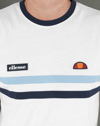 Ellesse – T-Shirt mit zwei Streifen, Weiß/Himmelblau/Marineblau