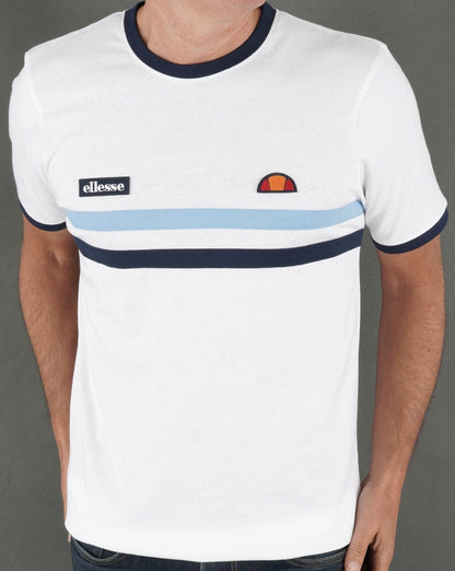 Ellesse – T-Shirt mit zwei Streifen, Weiß/Himmelblau/Marineblau