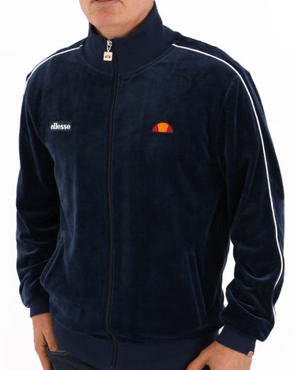 Ellesse – Trainingsoberteil aus Velours mit Paspelierung in Marineblau