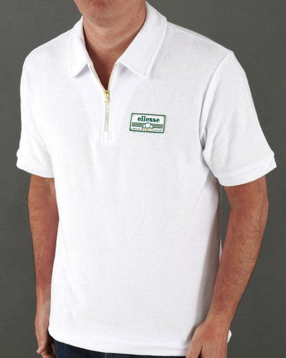 Ellesse – Frottee-Poloshirt mit Reißverschluss in Weiß