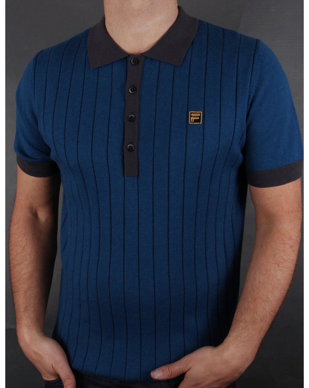 Fila Gold Bacio Knitted Polo Shirt Ink Blue