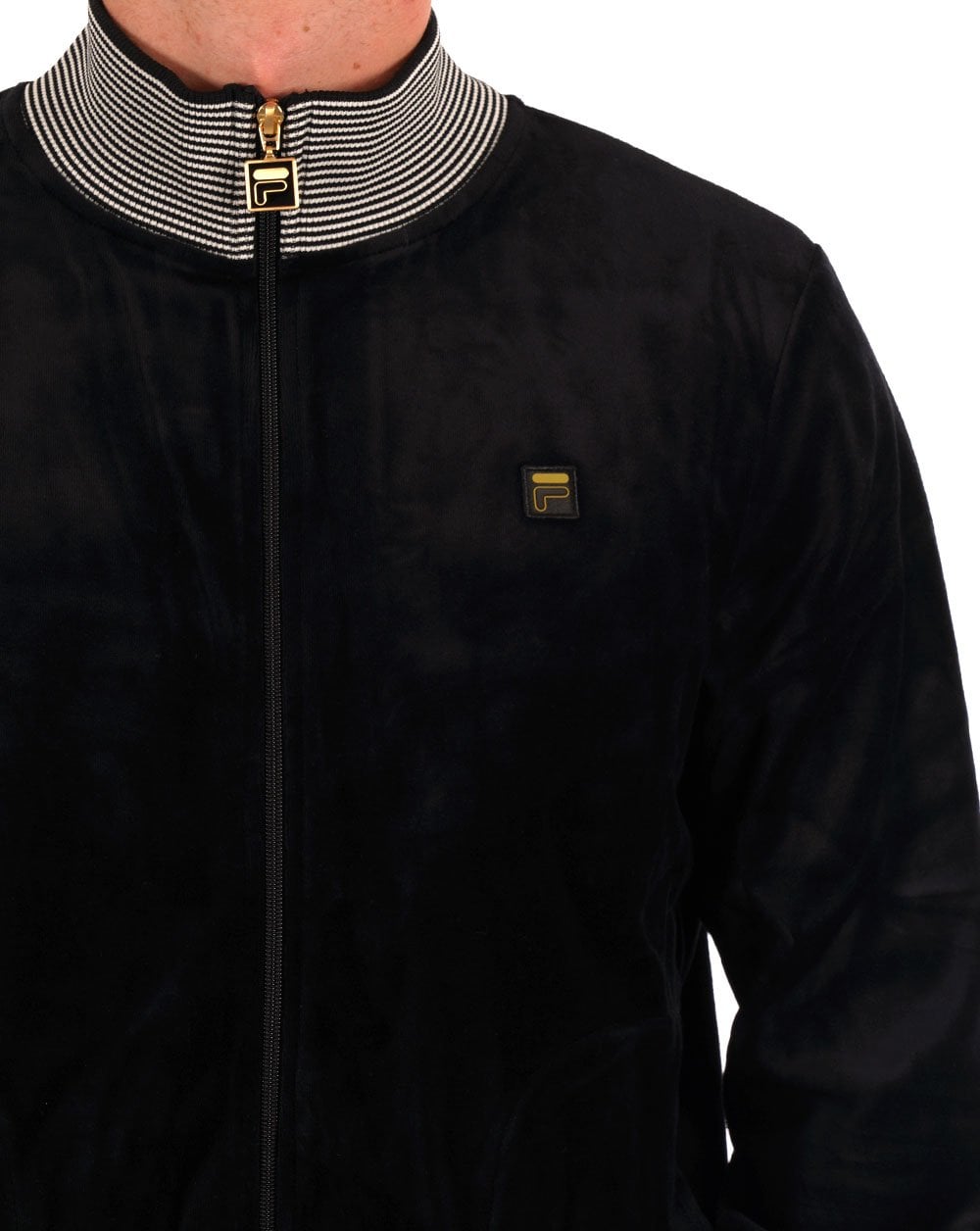 Fila Gold – Cenzo – Velours-Trainingsjacke in Schwarz