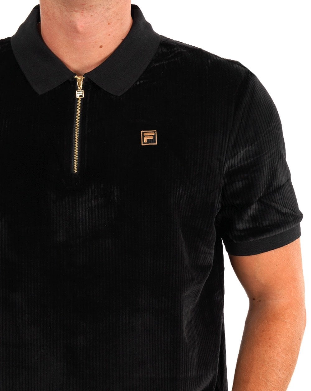 Fila Gold Cord-Velours-Polo Schwarz