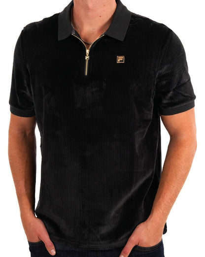 Fila Gold Cord-Velours-Polo Schwarz