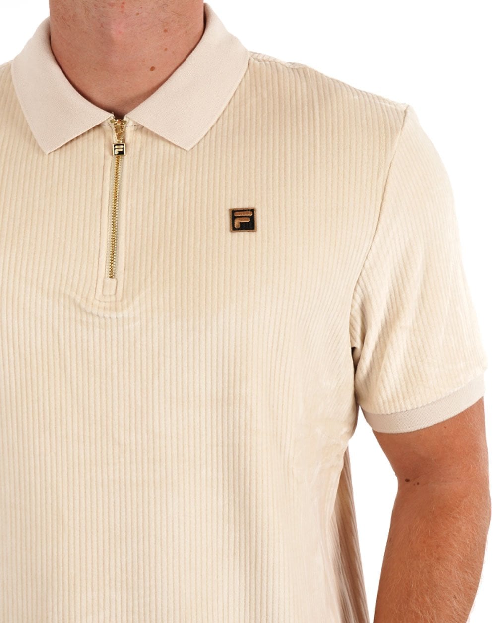 Fila Gold Cord-Velours-Poloshirt, Ecru