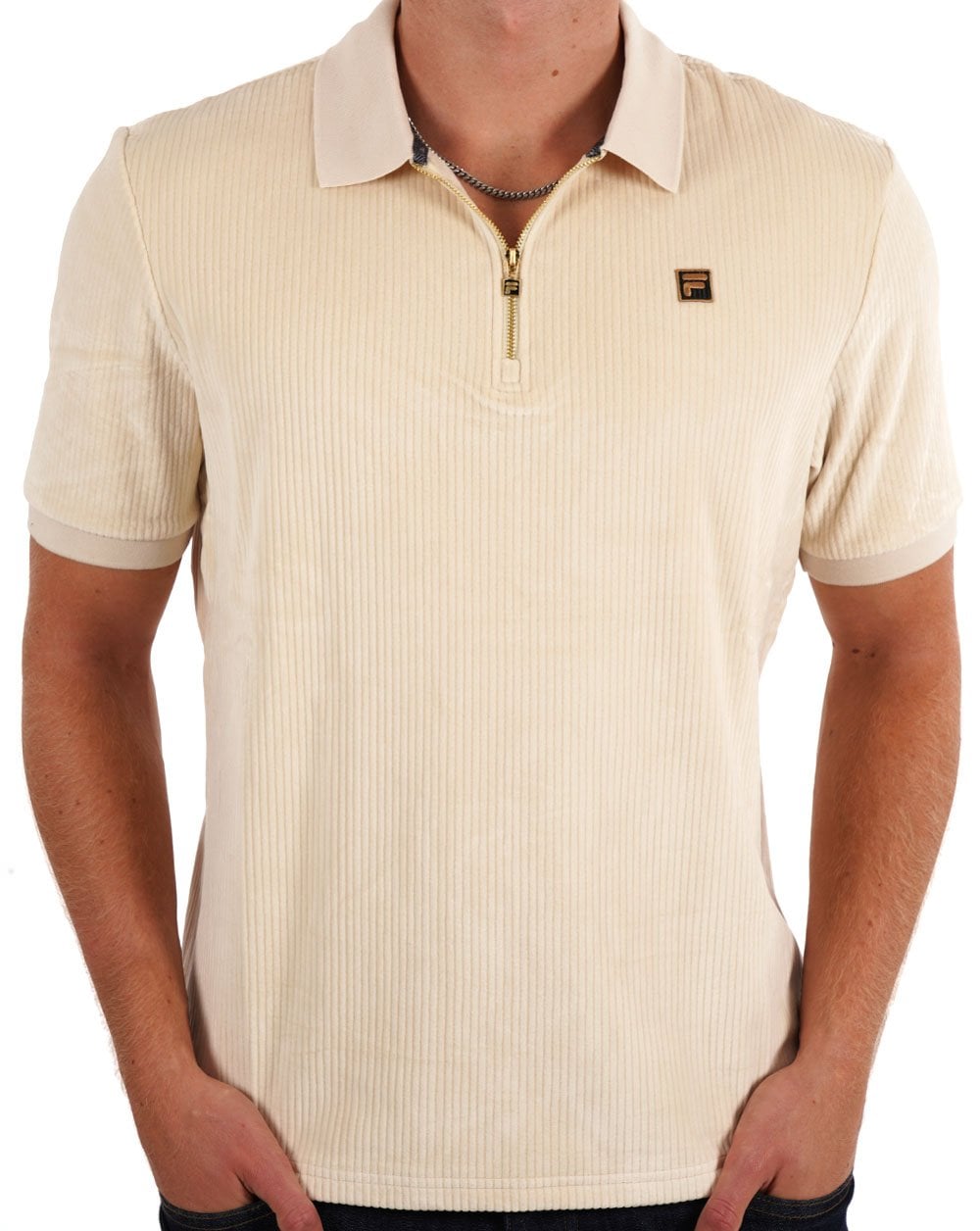 Fila Gold Corded Velour Polo Shirt Ecru
