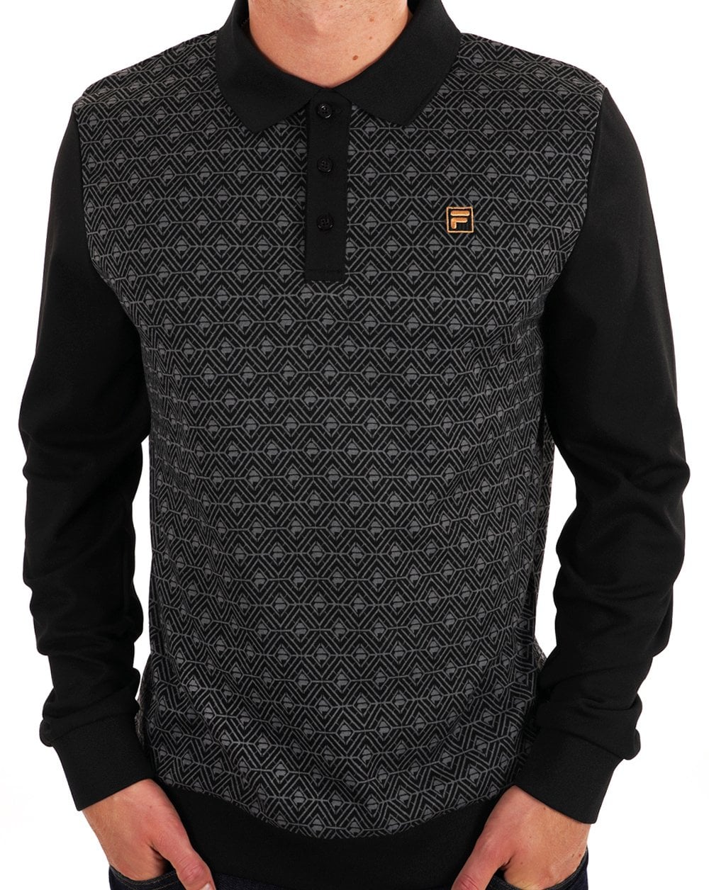 Fila Gold LS Poloshirt im Strickstil Schwarz