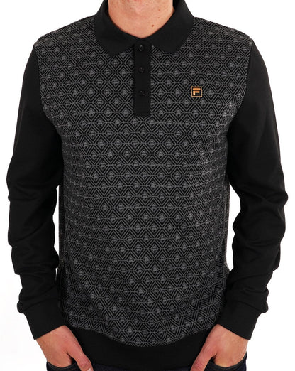 Fila Gold LS Poloshirt im Strickstil Schwarz