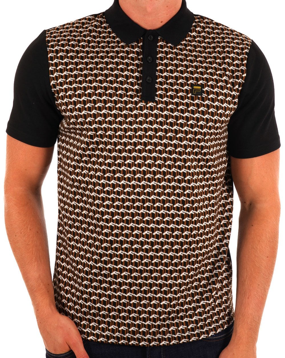 Fila Gold Monogram Polo Shirt Black