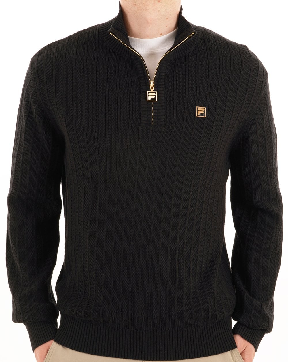 Fila Gold Stevie 1/4 Zip Trichterstrick Schwarz