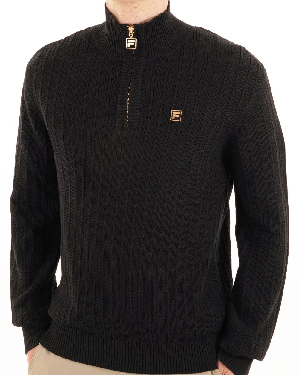 Fila Gold Stevie 1/4 Zip Trichterstrick Schwarz
