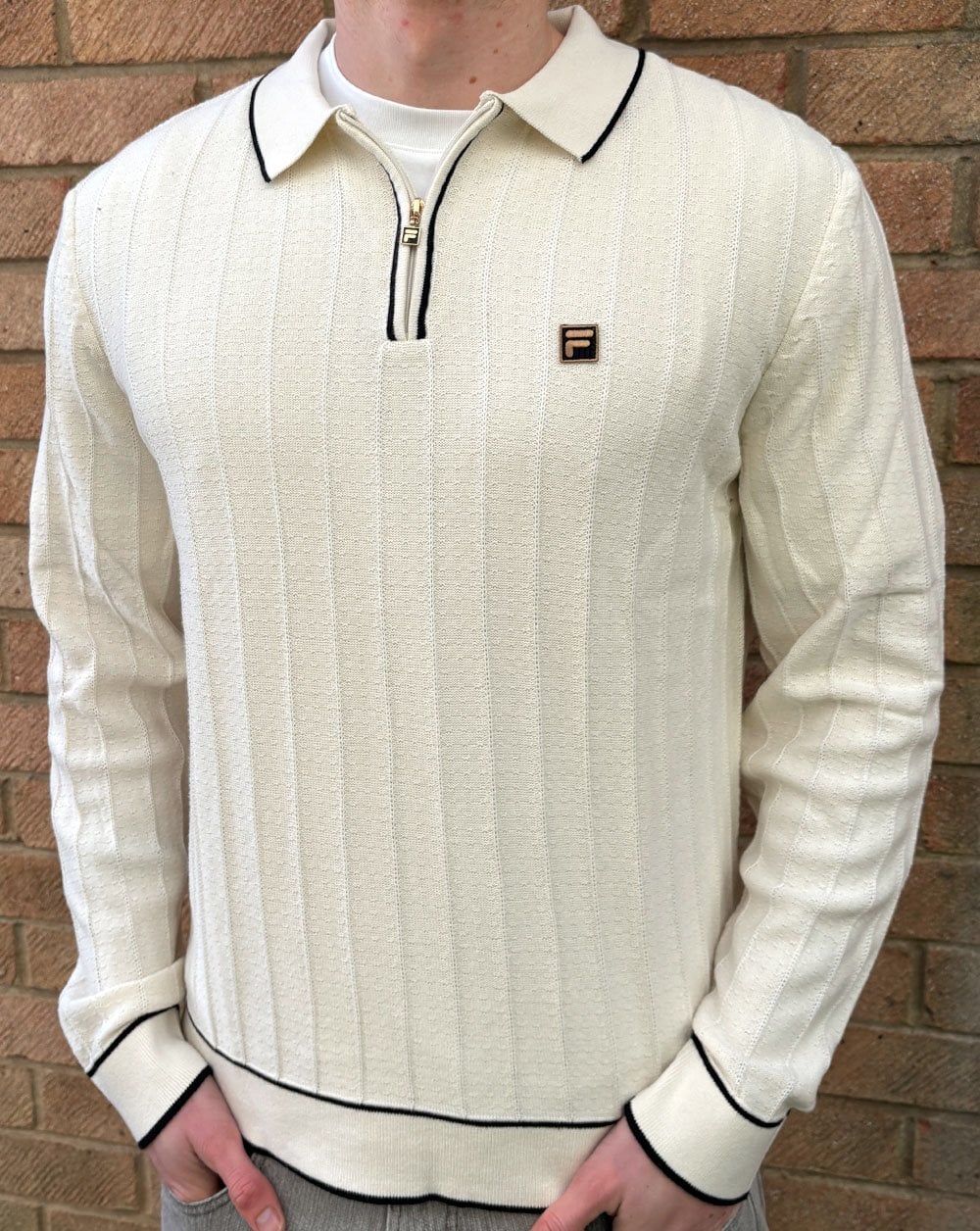 Fila Gold Texture Knit L/S Polo Tofu