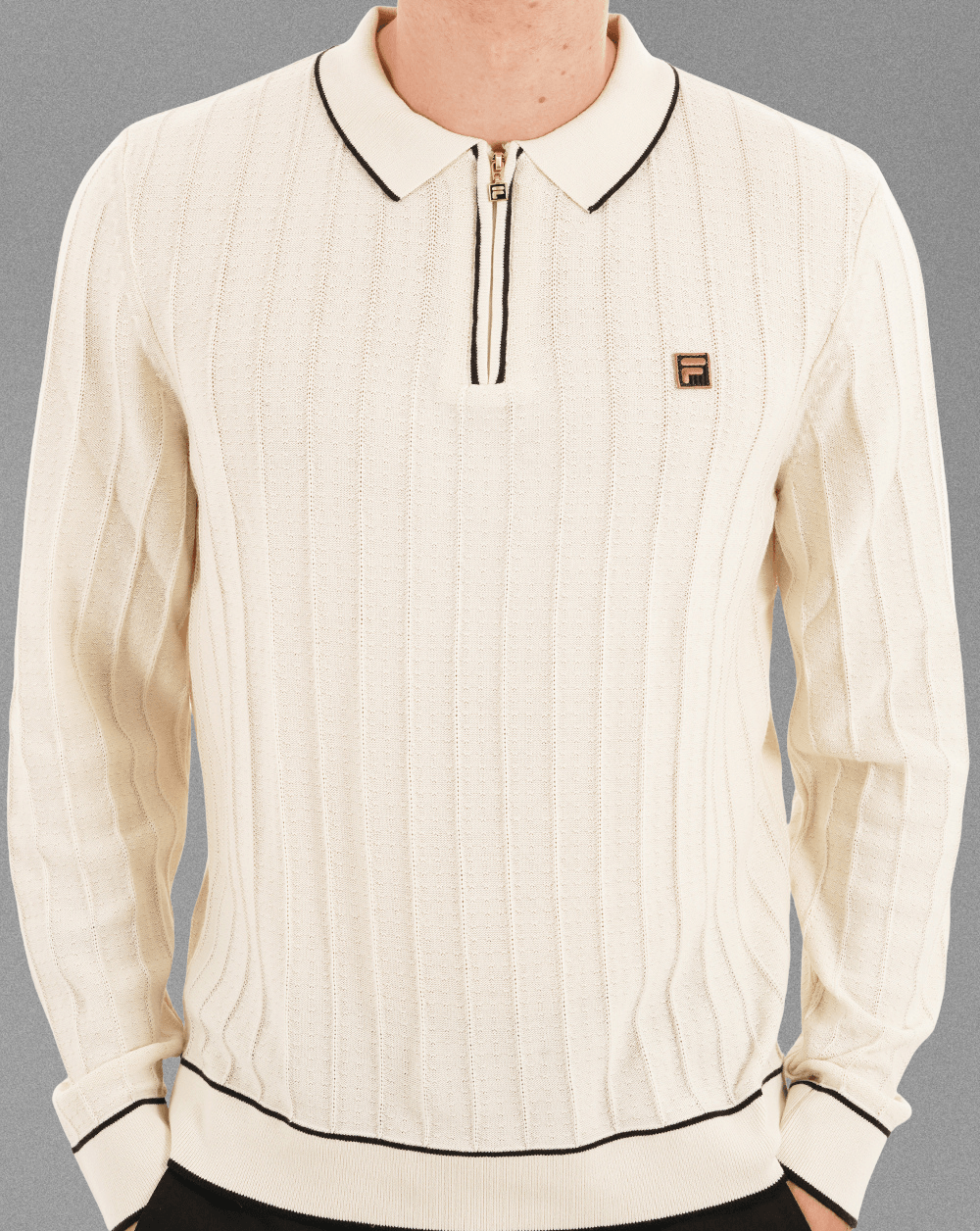 Fila Gold Texture Knit L/S Polo Tofu