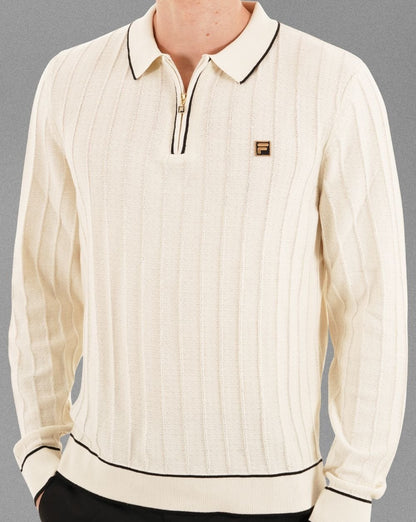 Fila Gold Texture Knit Langarm-Polohemd Tofu