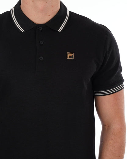 Fila – Poloshirt mit goldenen Streifen in Schwarz