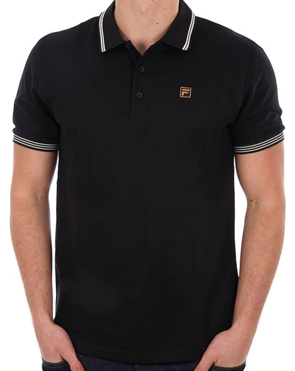 Fila – Poloshirt mit goldenen Streifen in Schwarz