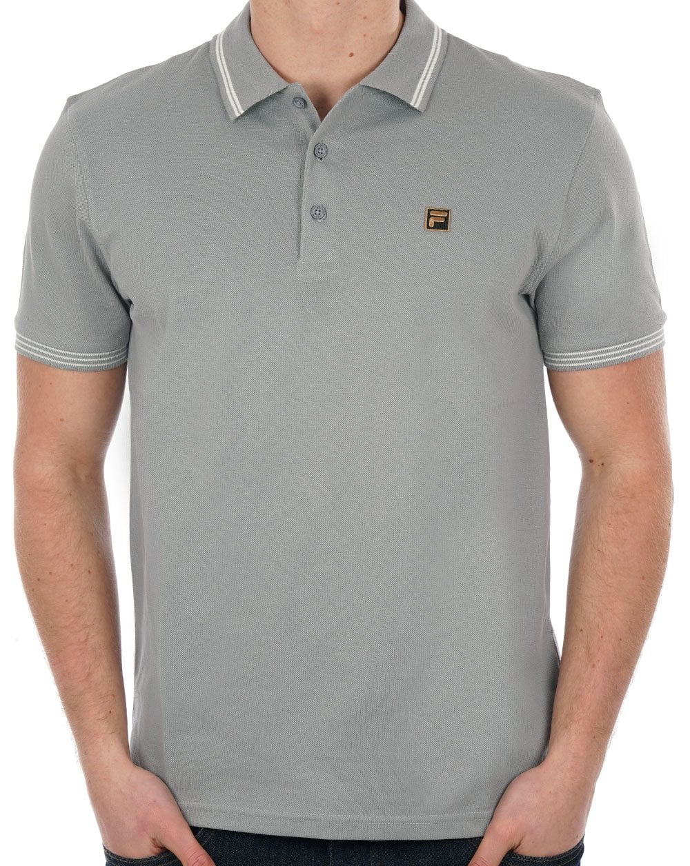 Fila – Poloshirt mit goldenen Streifen in Grau