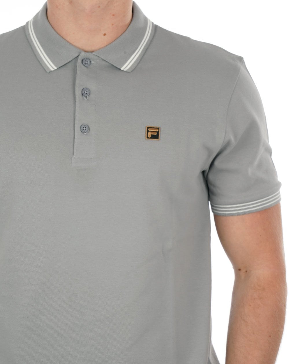 Fila – Poloshirt mit goldenen Streifen in Grau