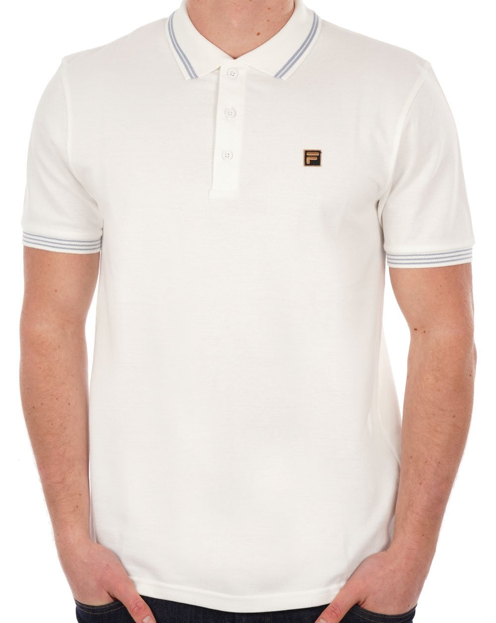 Fila – Poloshirt mit goldener Spitze in Off-White