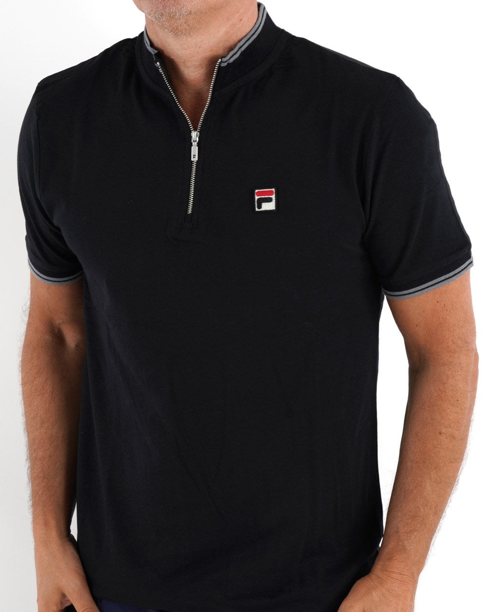 Fila Vintage Poloshirt mit 1/4-Reißverschluss, Schwarz/Grau