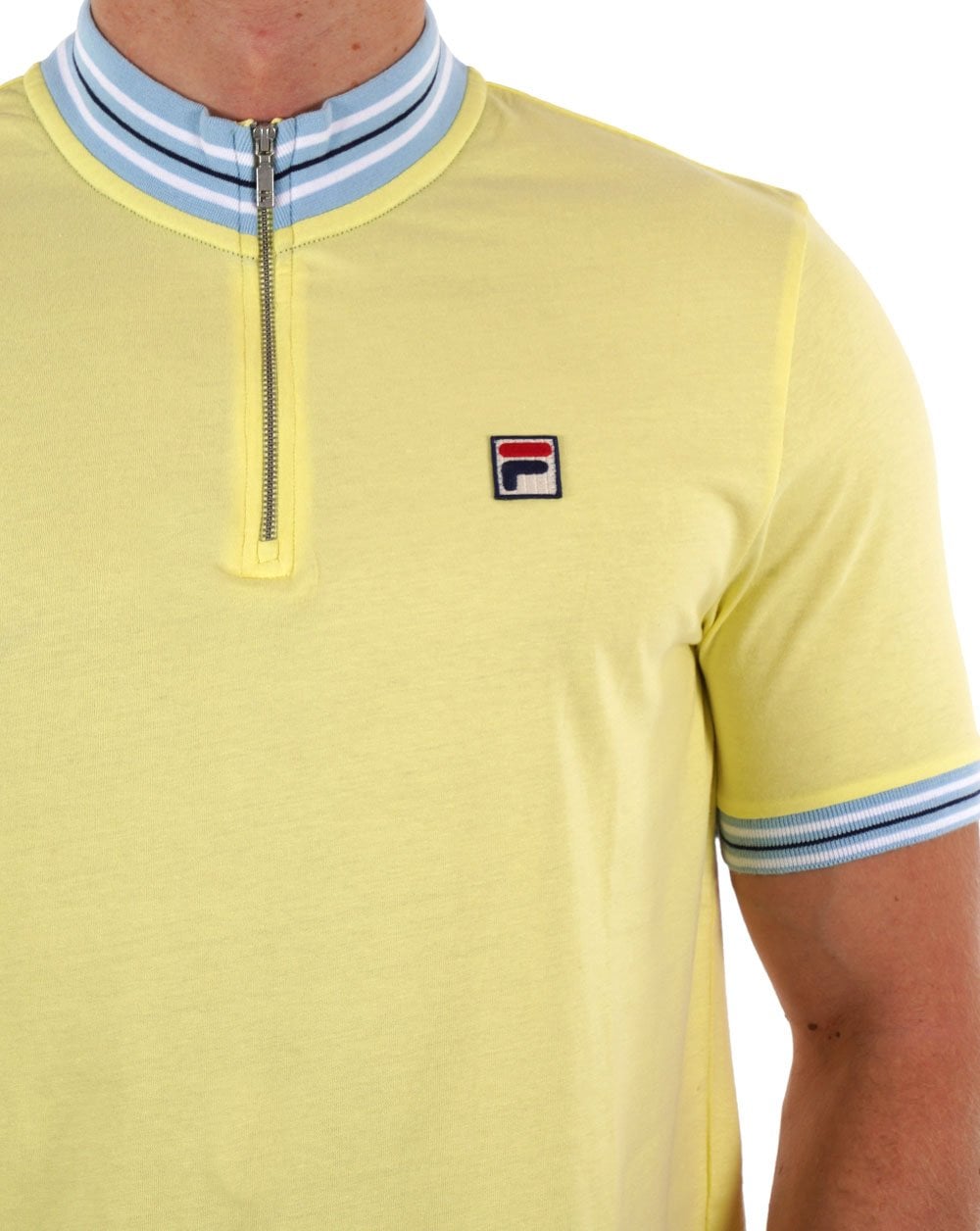 Fila Vintage 1/4 Zip Polo Shirt Yellow/Sky Blue