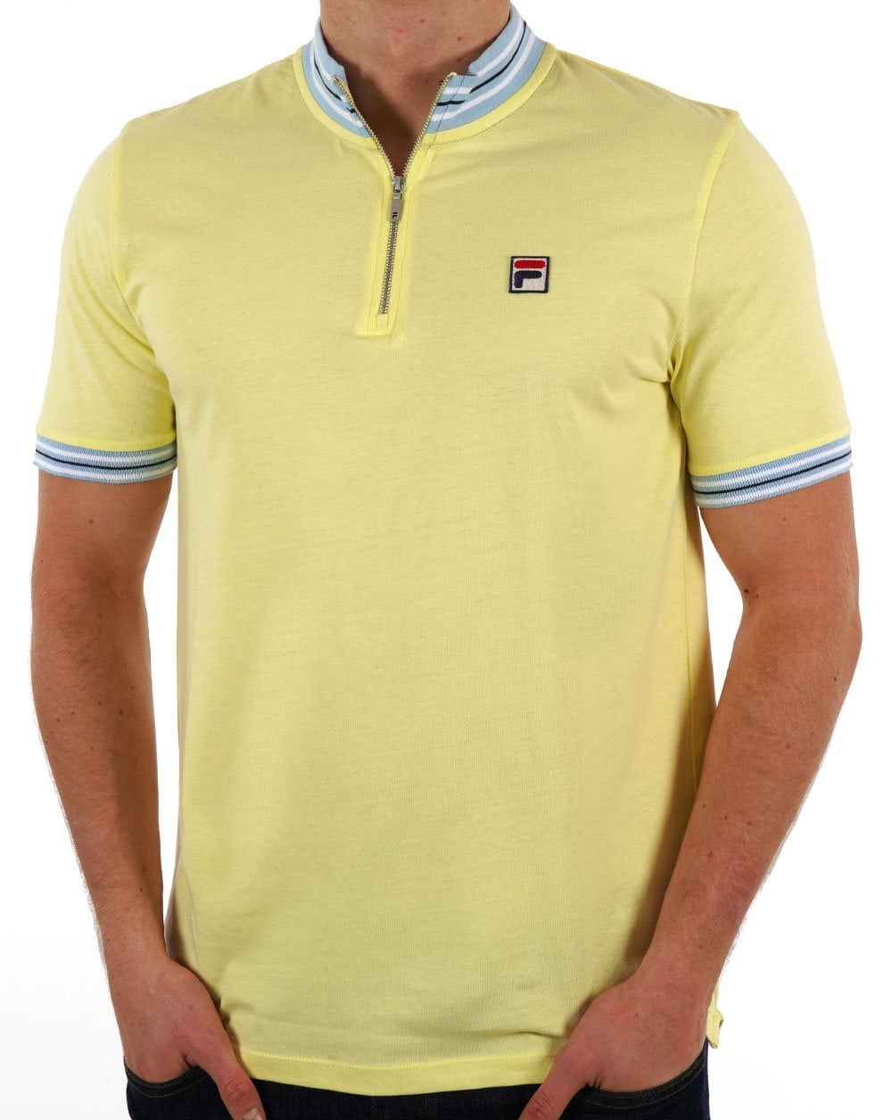 Fila Vintage 1/4 Zip Polo Shirt Yellow/Sky Blue
