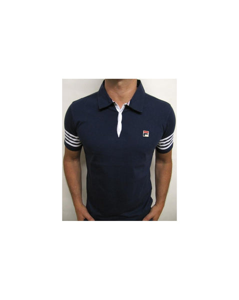 Fila Vintage 4 Stripe Polo Shirt Navy/White